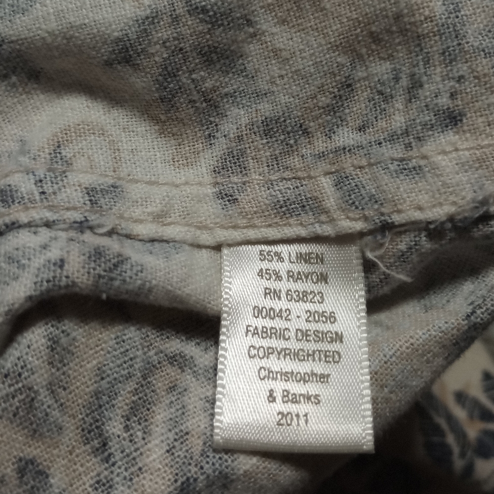 Linen Blend Christopher & Banks Large Blue Tan Cream Floral Summer Jacket Coasta - Picture 4 of 7